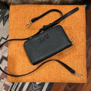Black leather two piece crossbody wallet